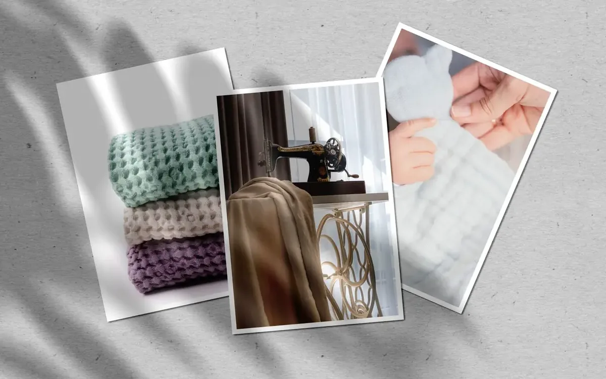 Lininių gaminių produktų nuotraukų kompozicija