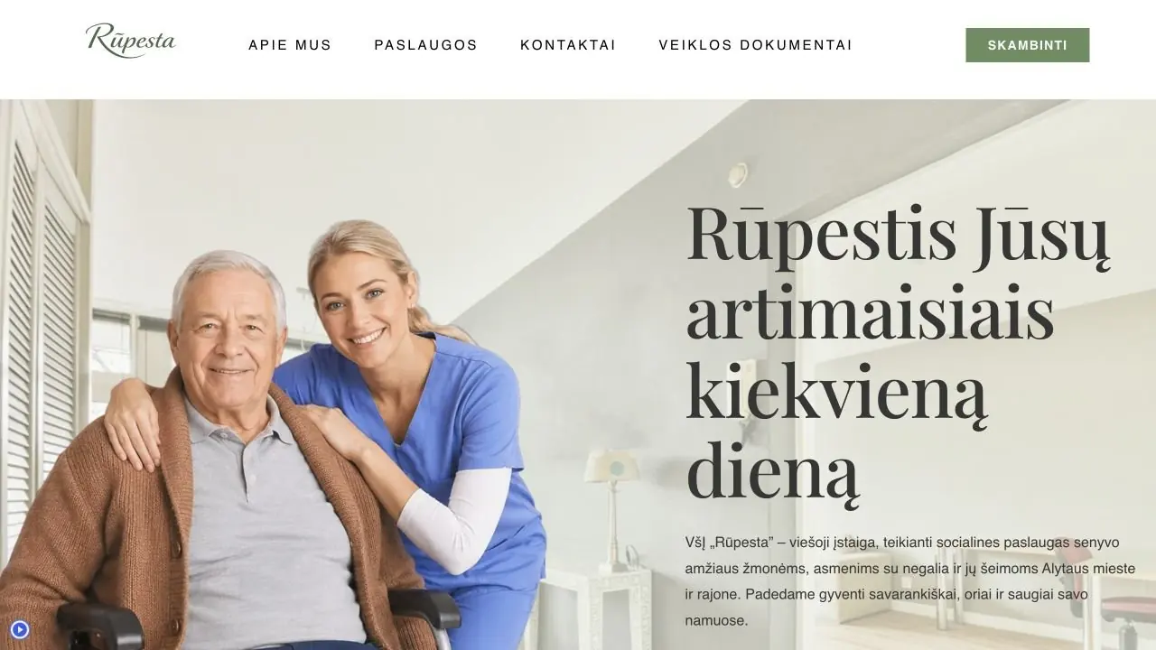 „Rūpesta.lt“ socialinių paslaugų įstaigos svetainės pradinis puslapis
